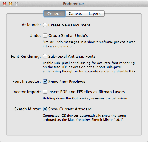 環境設定のGeneralタブ
